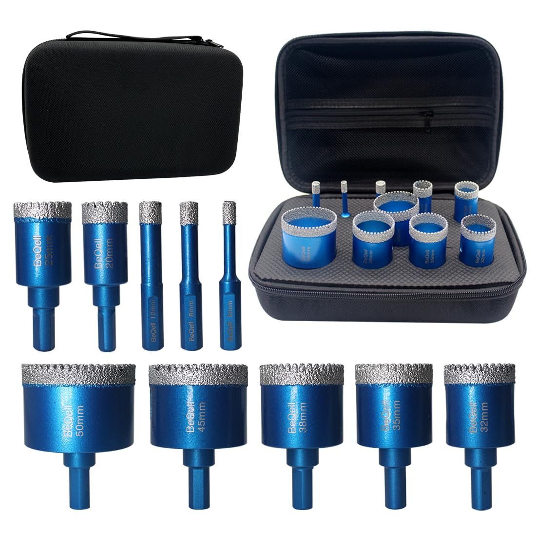 BeQell Tile Hole Saw Kit, 10pc Diamond Drill Bits Set