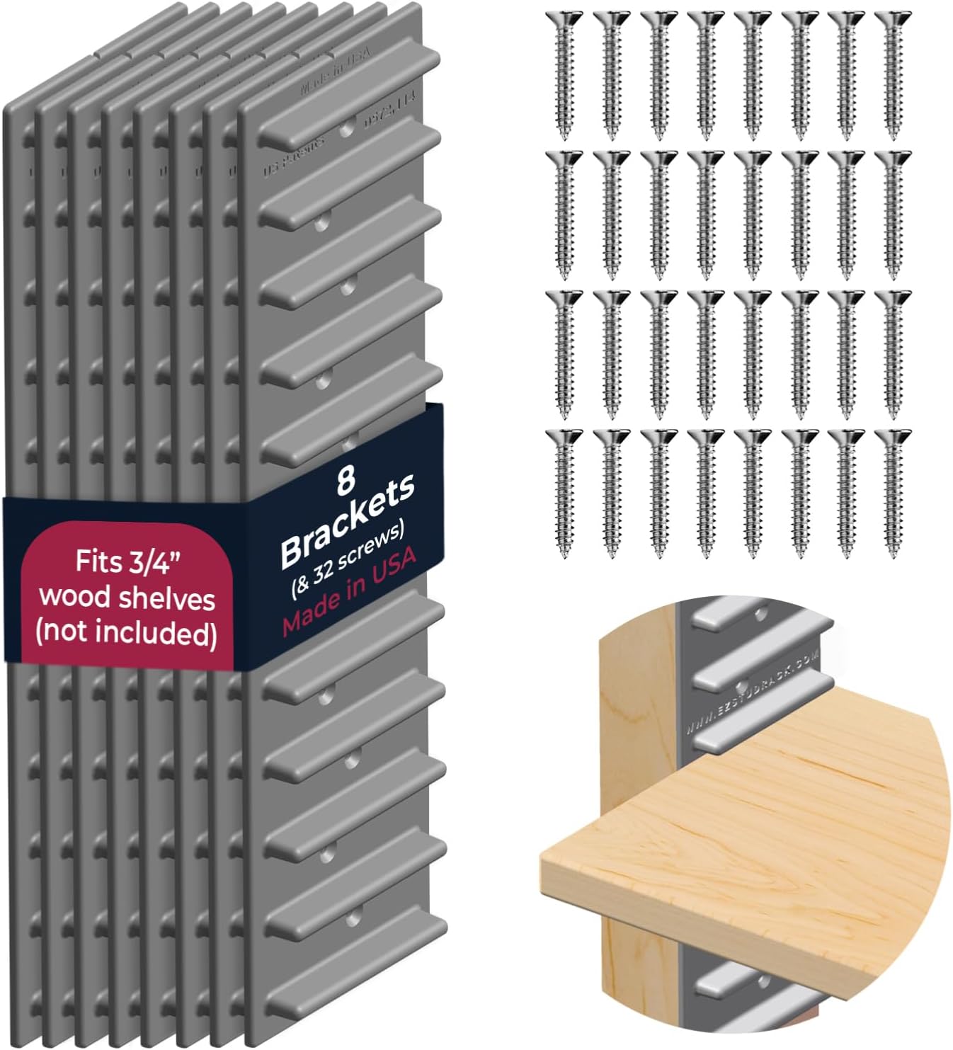 EZStudRack Adjustable Brackets – 8-Pack for Custom Shelves