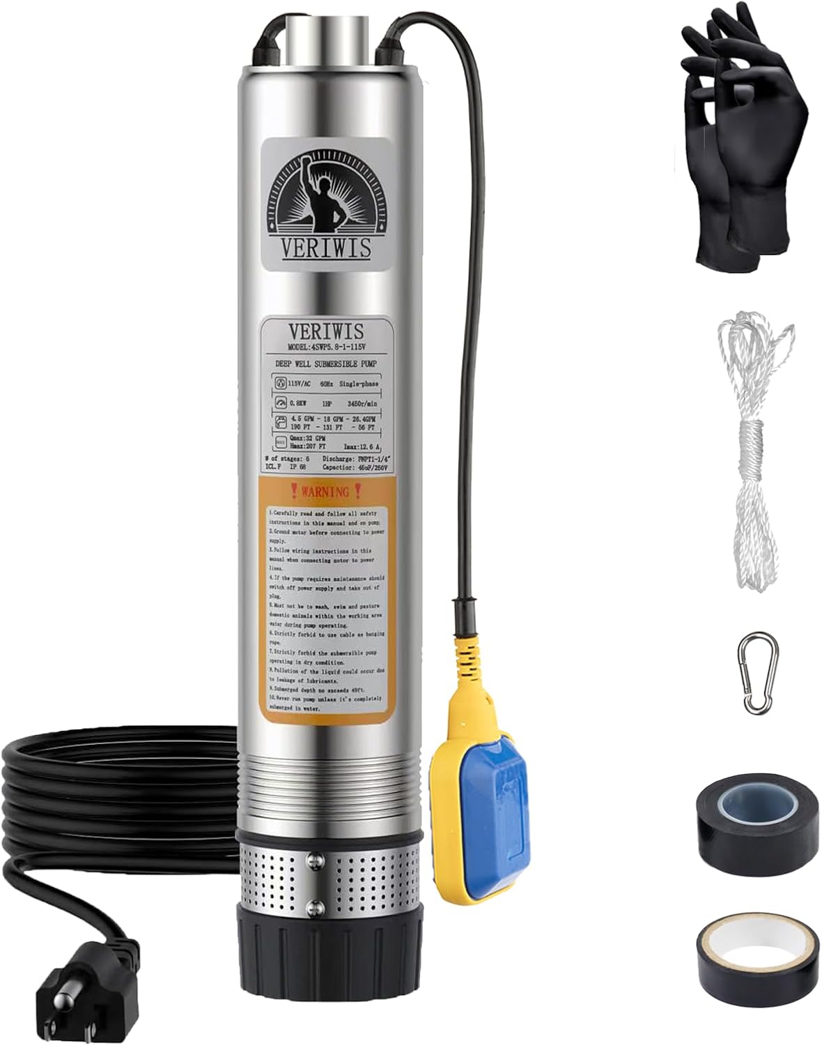 VERIWIS 3/4HP Stainless Septic Pump 32GPM