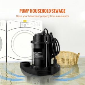Submersible Sewage Pump 3/4 HP, 5880 GPH, Cast Iron