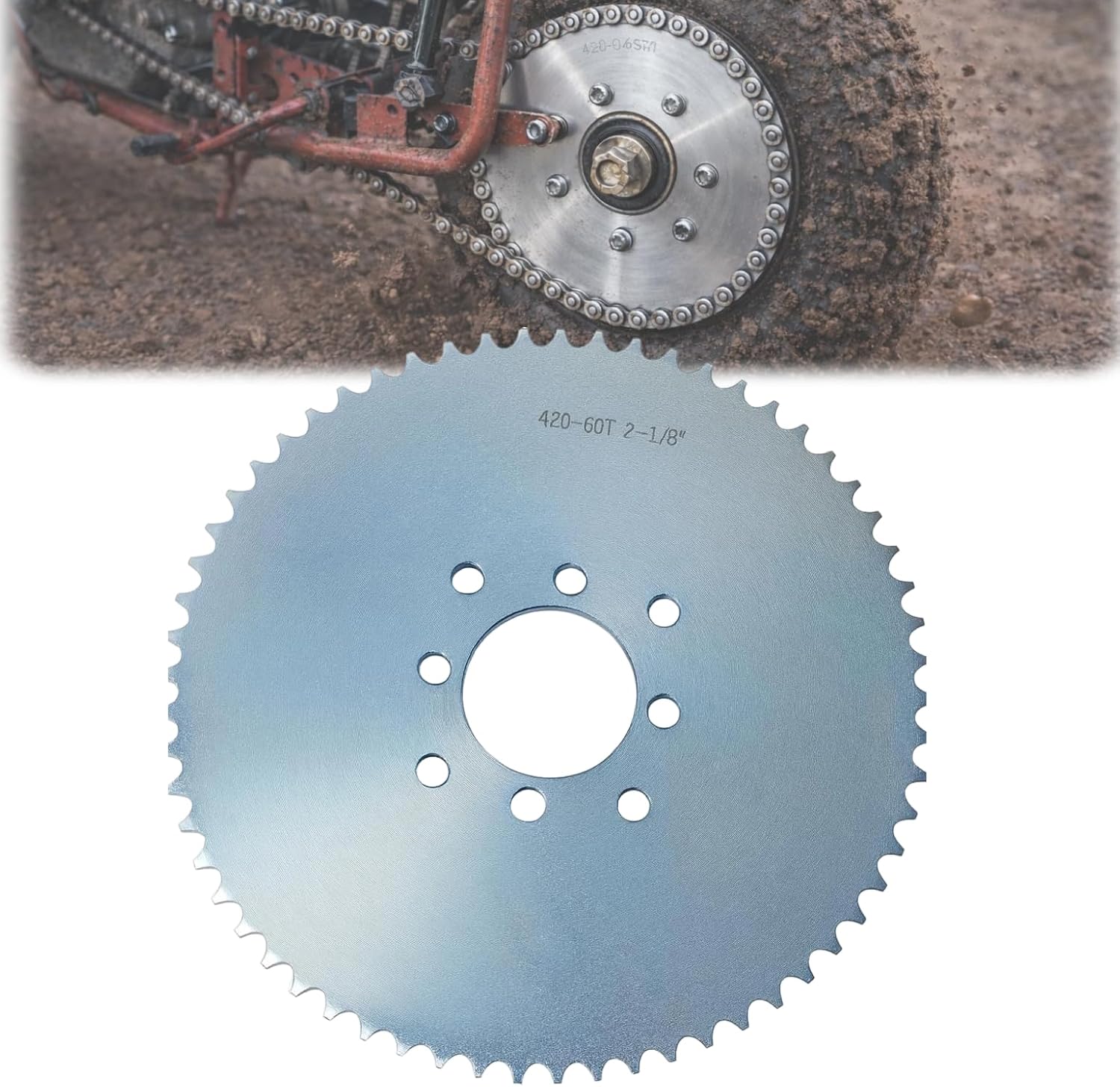 60T Go Kart Sprocket #40/#41/420 Chain, 2-1/8" Bore