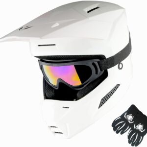 1Storm Youth Motocross Helmet Bundle - White + Goggles + Gloves