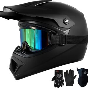 DOT Youth Dirt Bike Helmet 4-16yrs – Matte Black, M