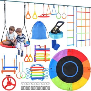 Hapfan Ninja Warrior Obstacle Course, 50ft Swing Set