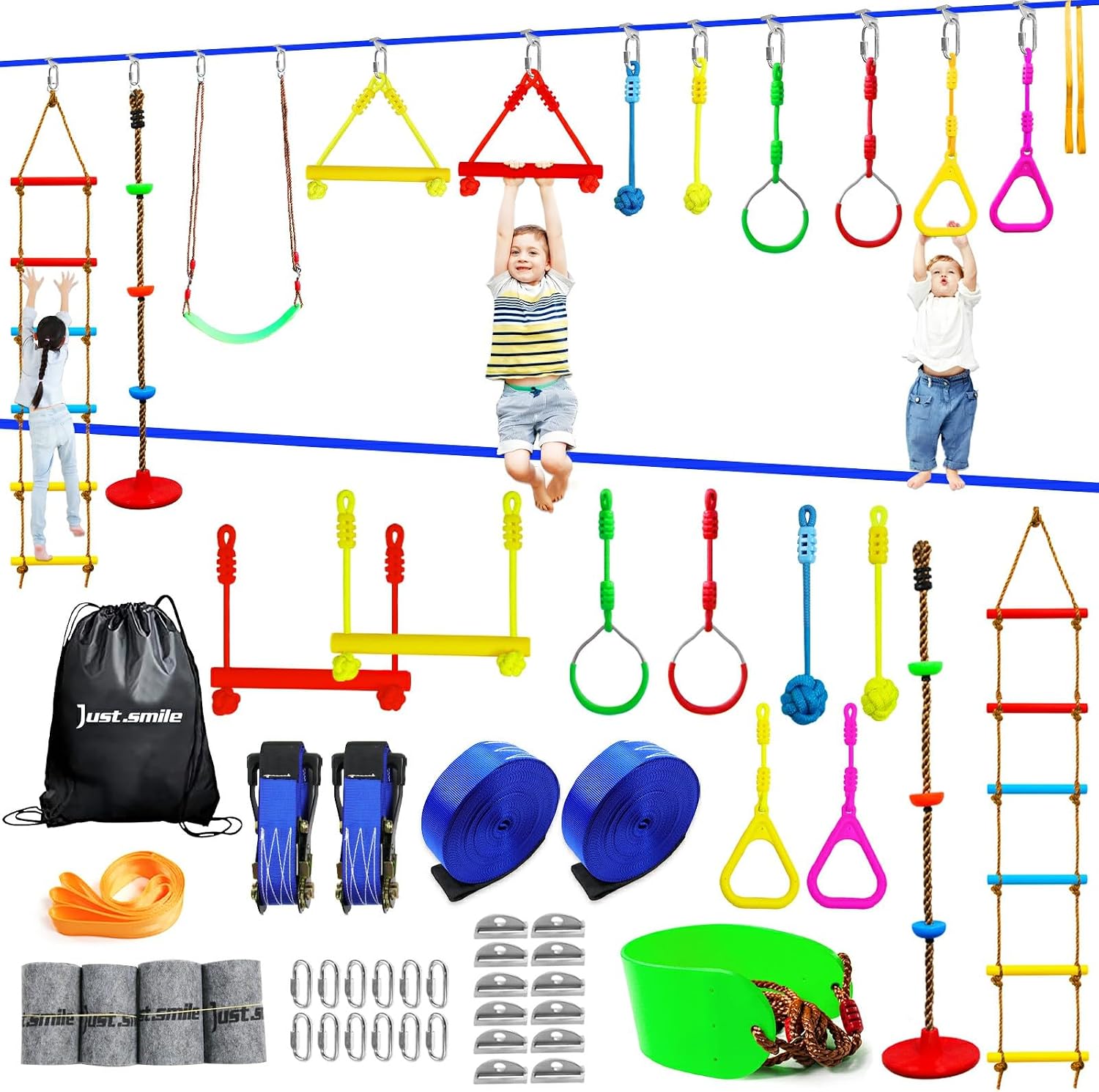 Ninja Warrior Obstacle Set for Kids – 12 Accessories & Slackline