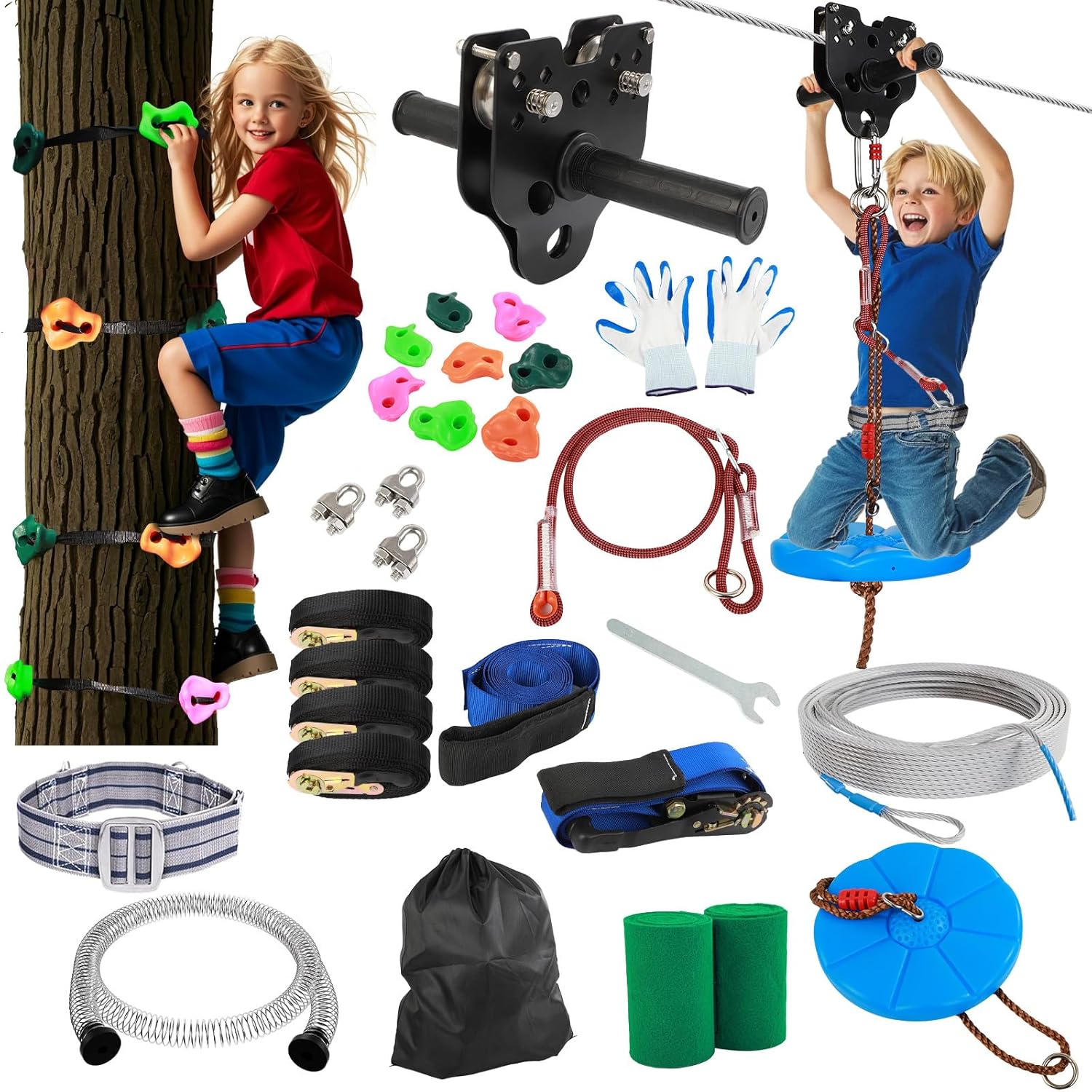 FAHKNS 160FT Outdoor Zipline Kit - 400LBS Capacity