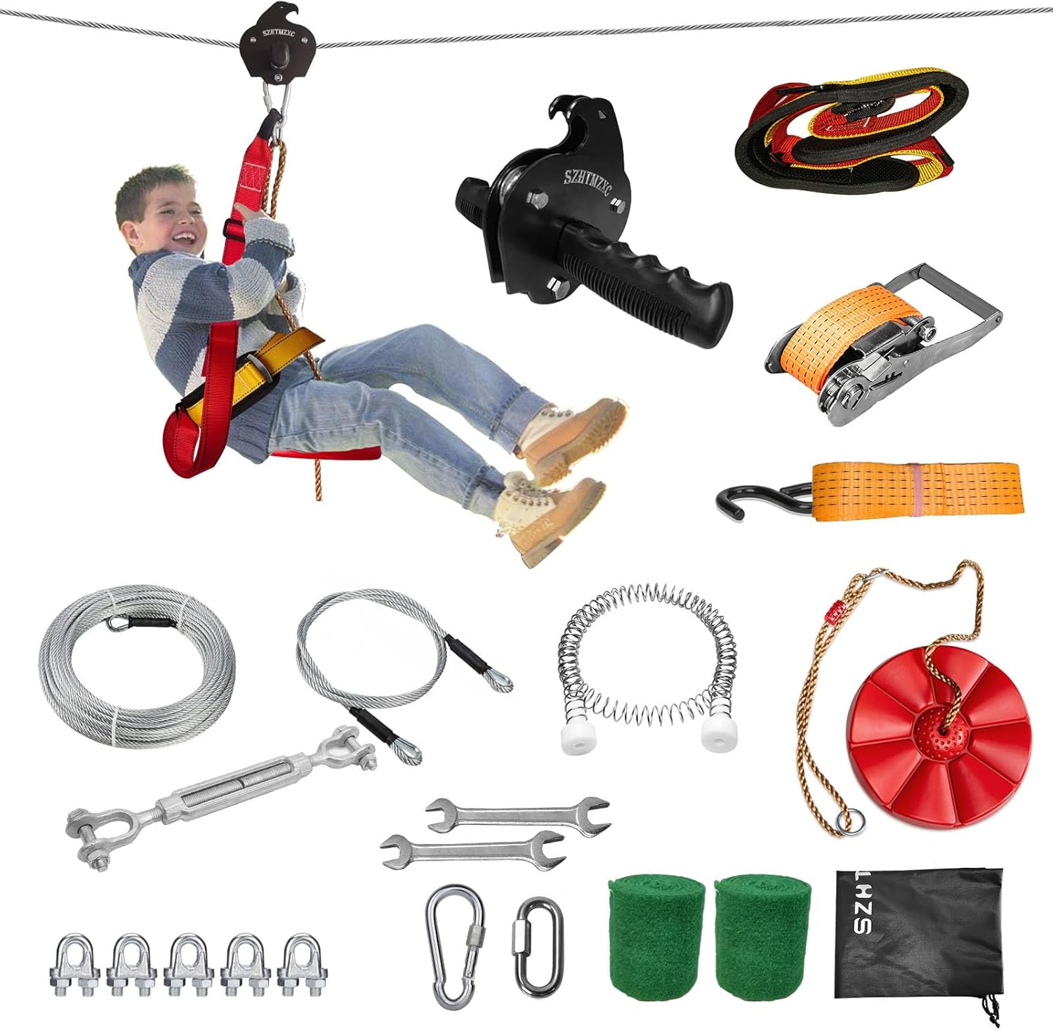 Zipline Kit 110-230ft for Kids & Adults, 350Lbs