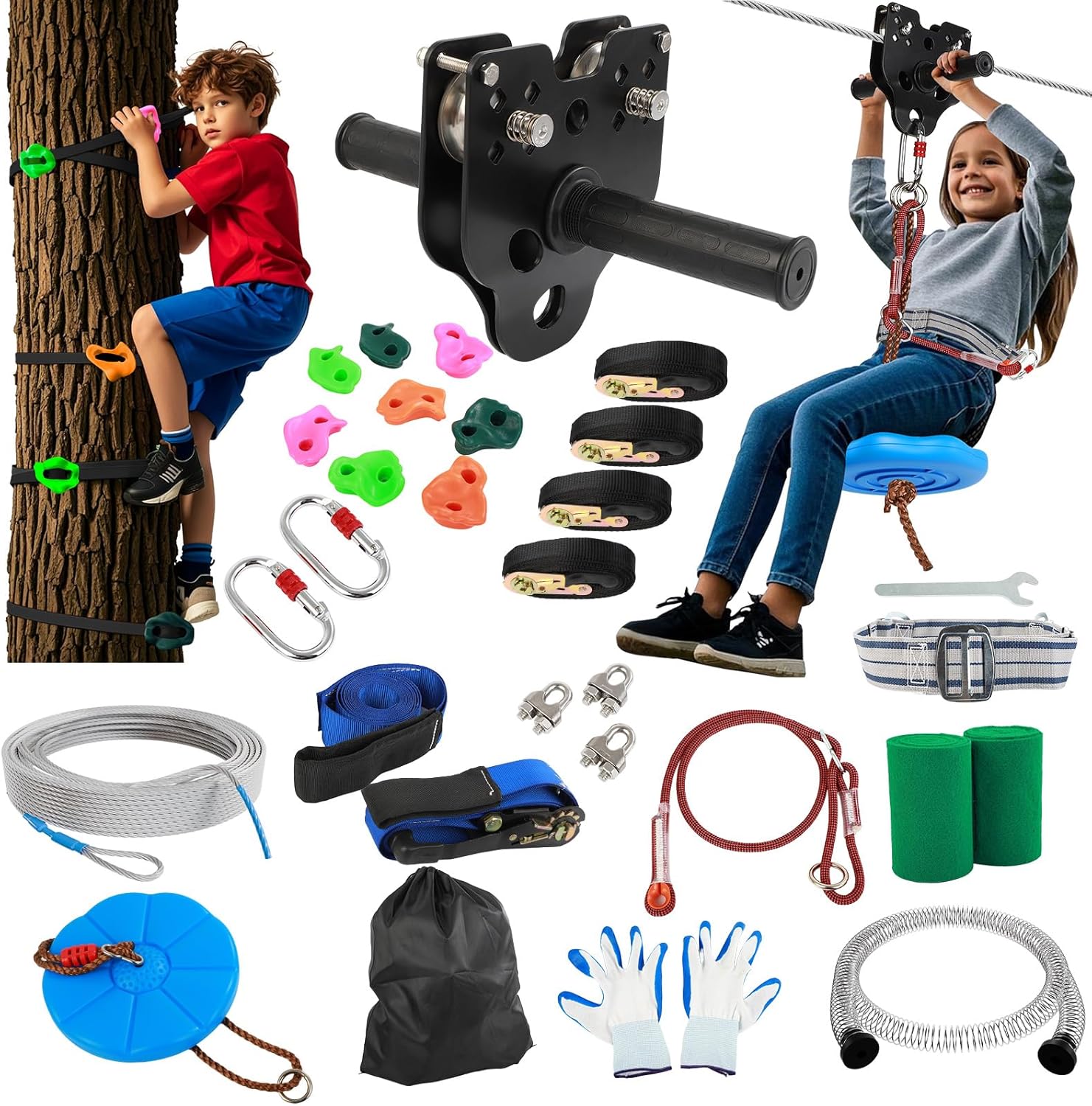 Dollate 120FT Zipline Kit – Up to 400 lbs, Safe for Kids & Adults