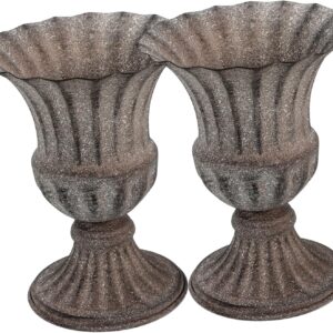 2-Piece Memorial Urn Vase Set - Dark Grey Iron Grave Planter