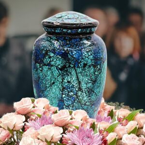 Handmade Mosaic Glass Cremation Urn - Blue Reef - 200 cu in