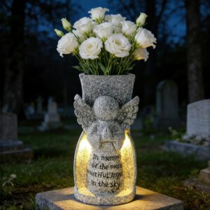HUYIENO Solar Cemetery Angel Vase - Memorial Gift
