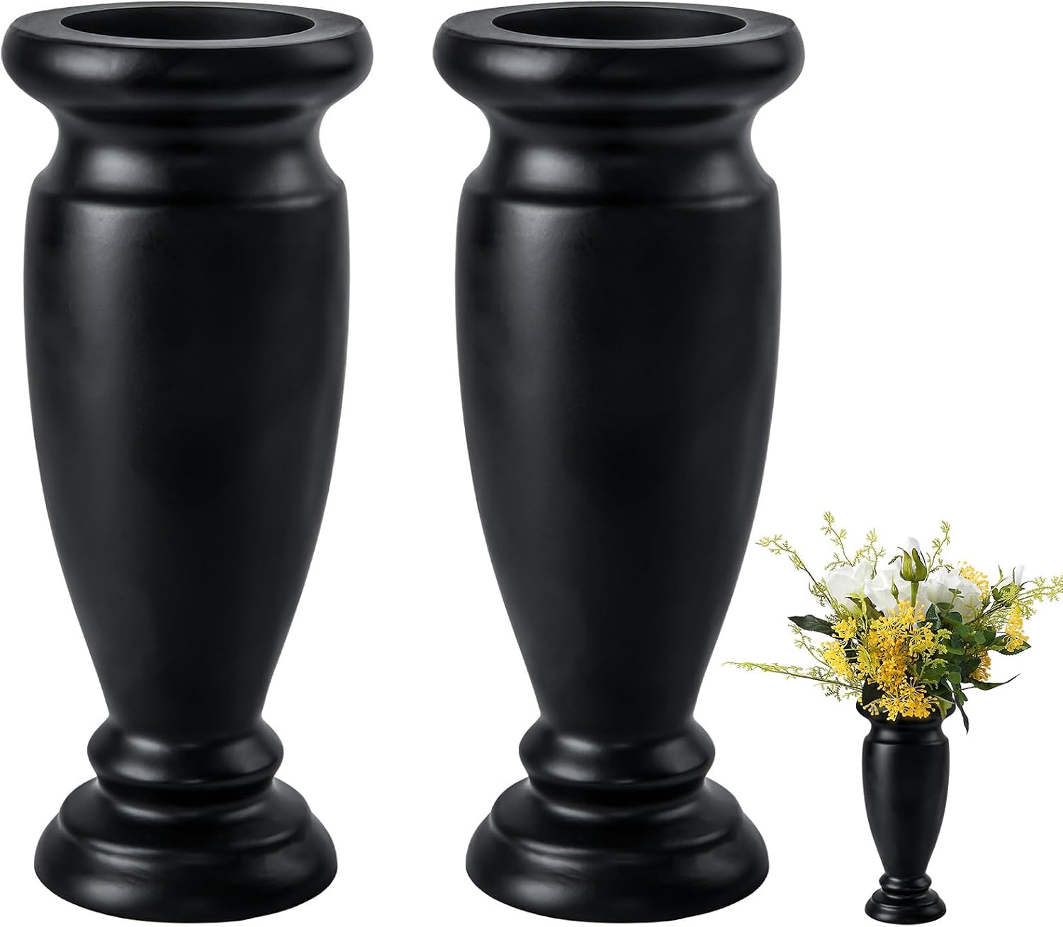 Black Resin Cemetery Vases, 2-Pack