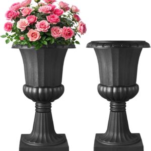 VEVOR 2-Pack Large Black Urn Planters, 26.4" H