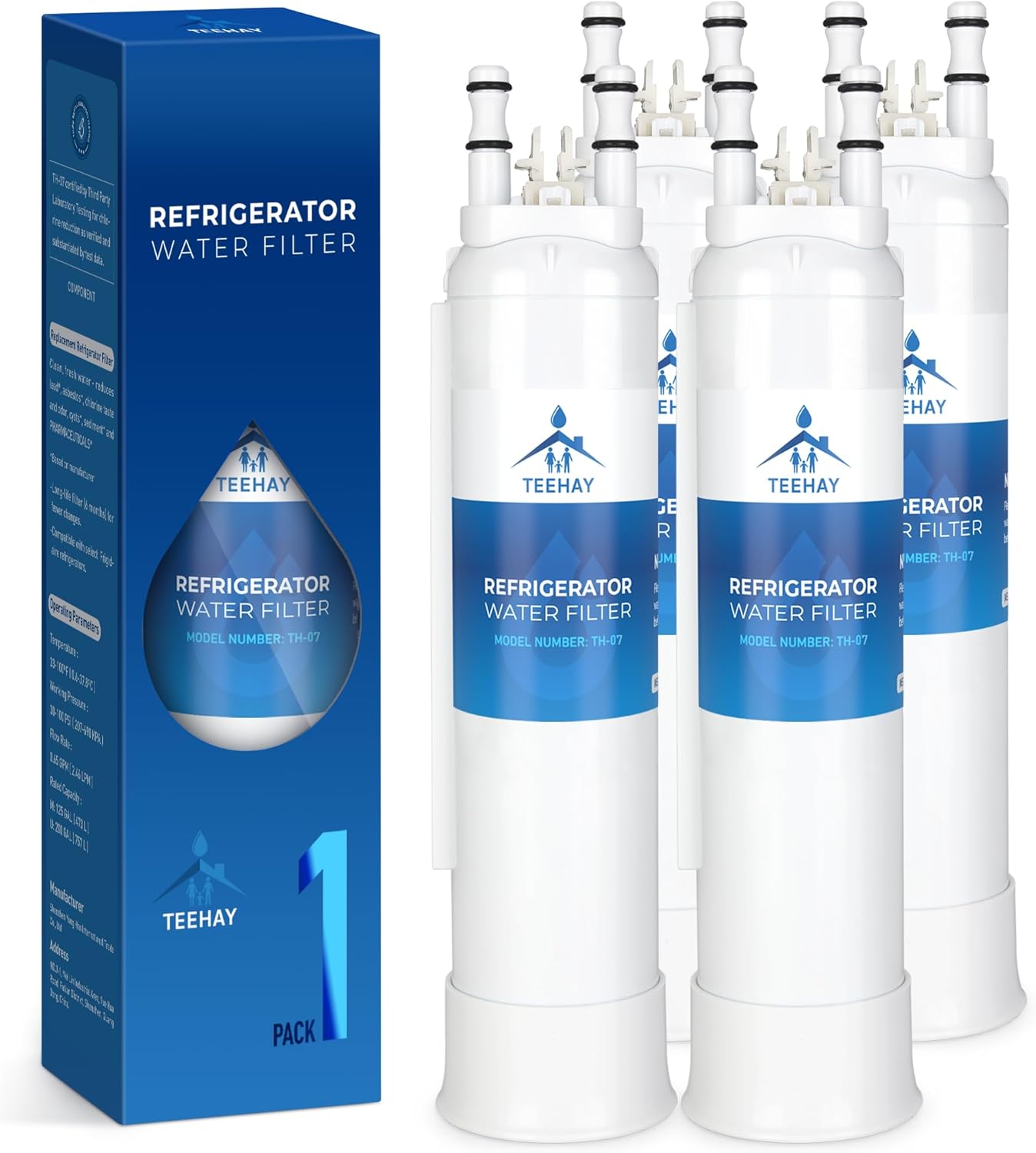TEEHAY Refrigerator Water Filter 4-Pack, NSF Certified