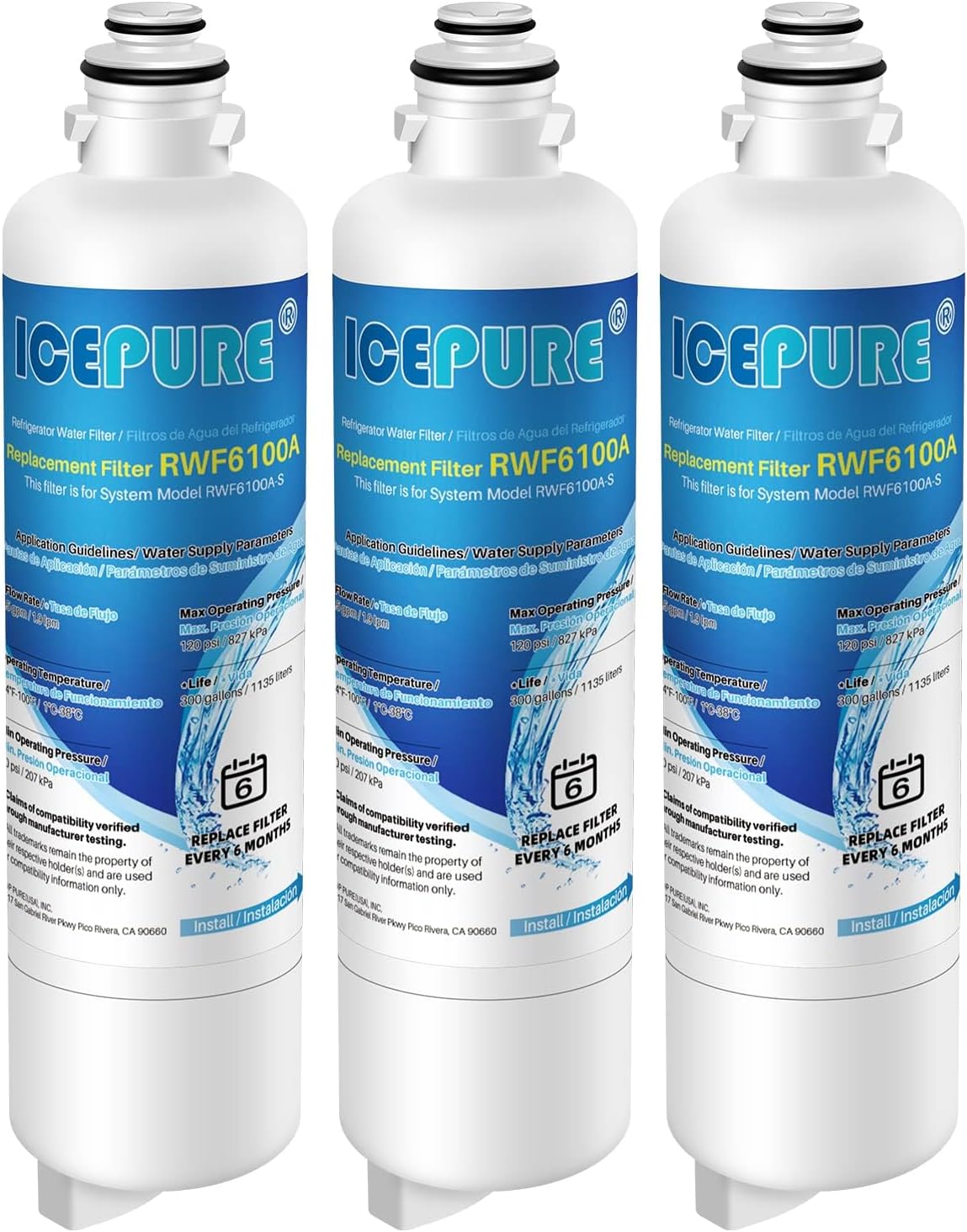 ICEPURE Refrigerator Water Filter 3-Pack Replacement