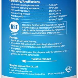 EcoAqua Refrigerator Water Filter - NSF Certified