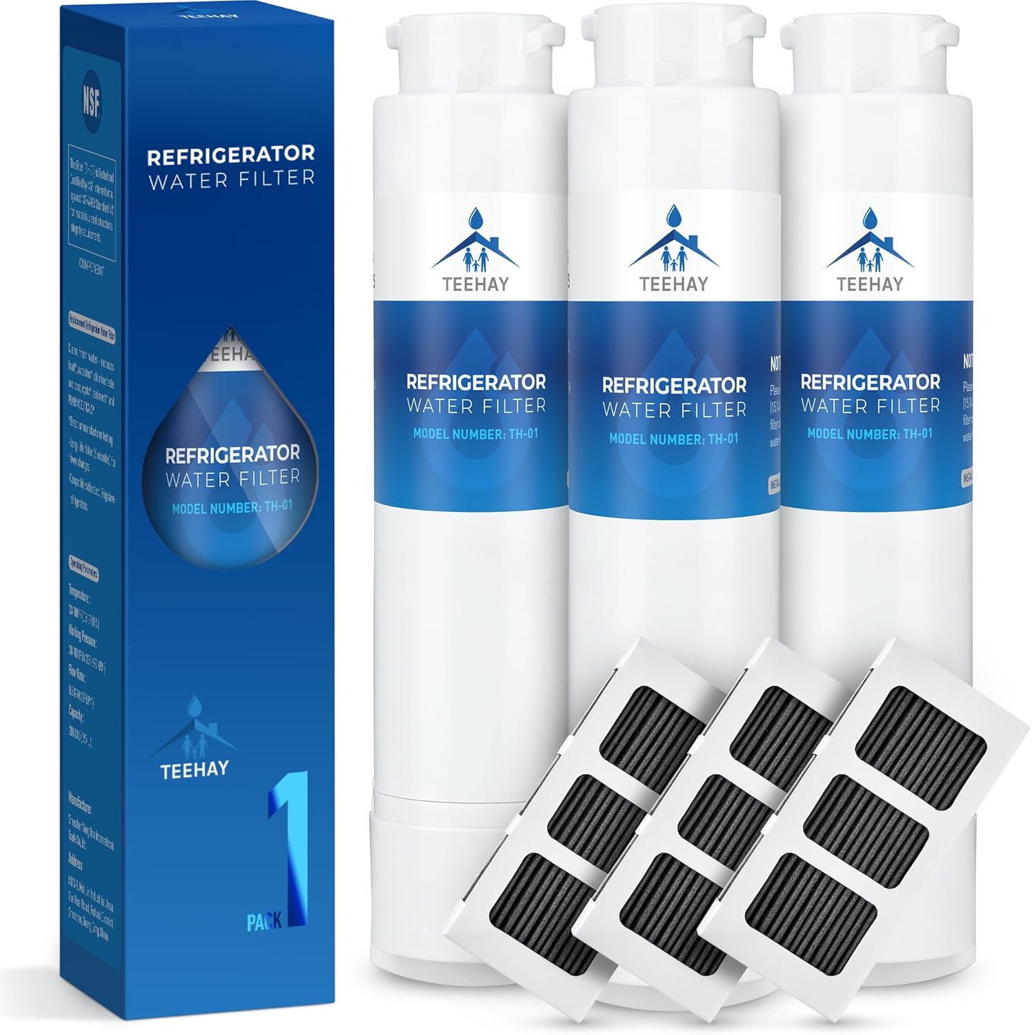 TEEHAY Refrigerator Water & Air Filter Combo - 2 Pack