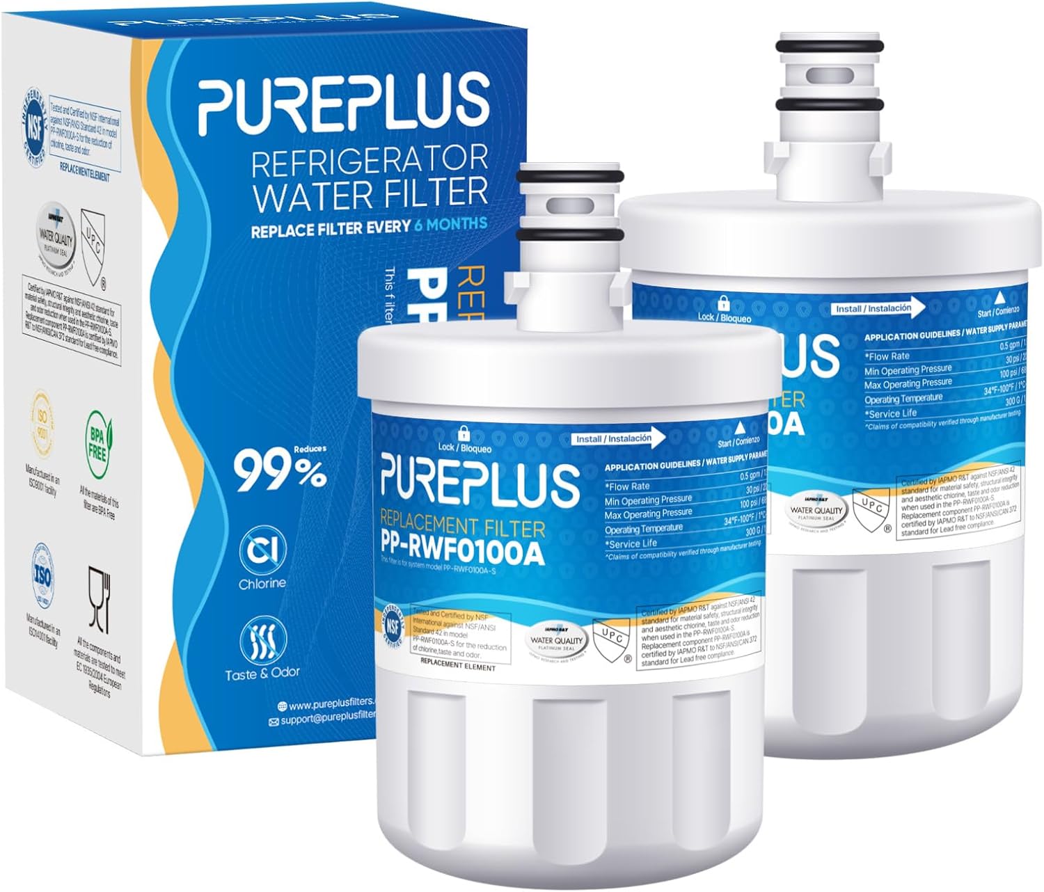 PUREPLUS Refrigerator Water Filter – 2-Pack