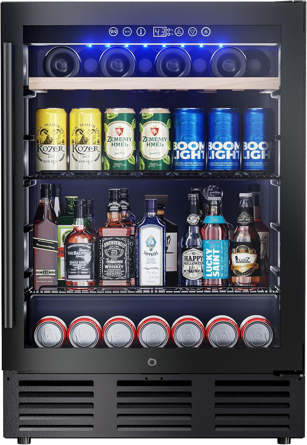 24" Beverage Fridge - 98 Cans & 16 Bottles, Black