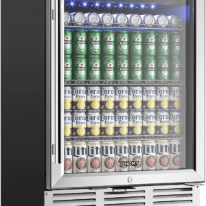 EUHOMY 24" Beverage Fridge, 180-Can Cooler w/ Glass Door