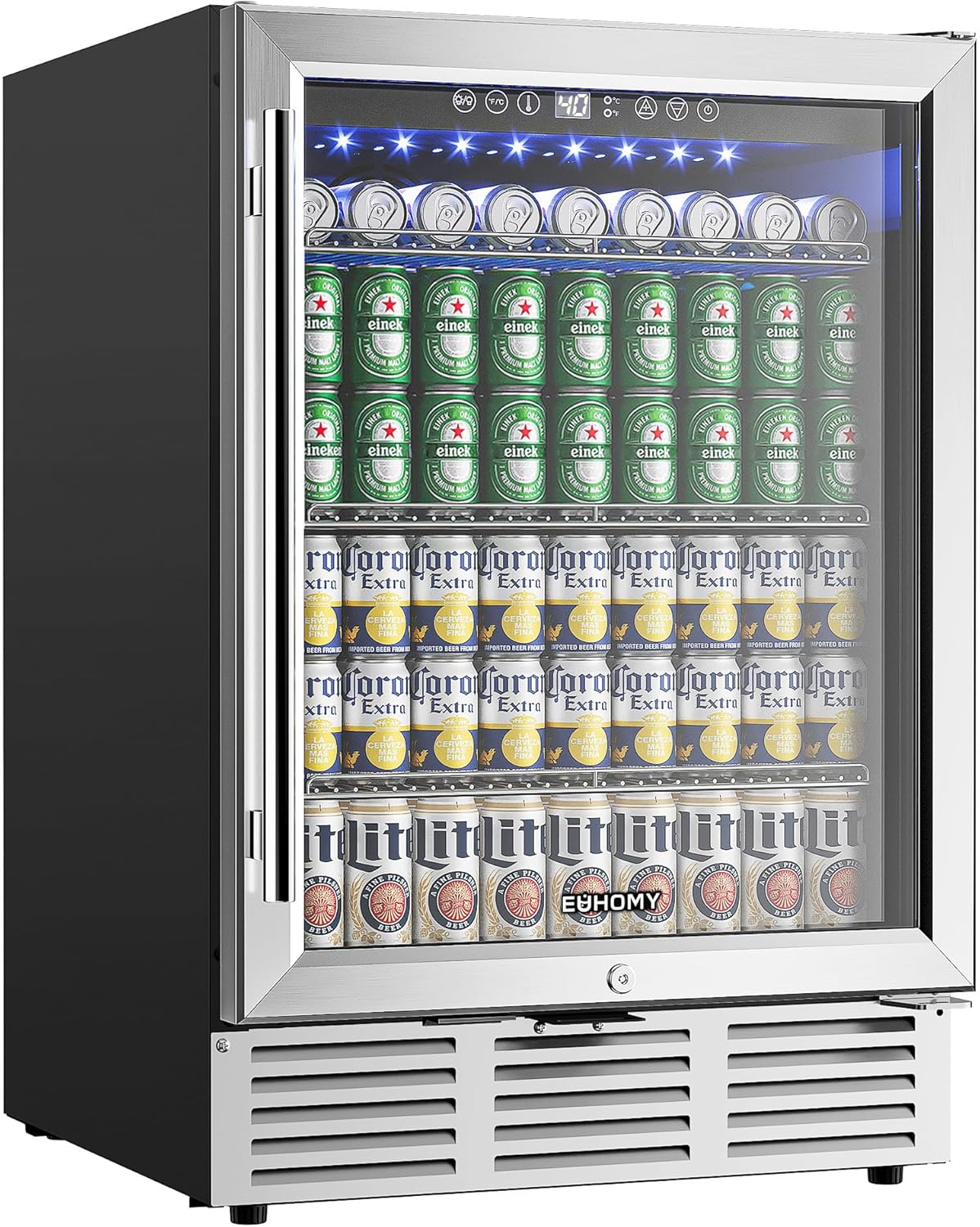 EUHOMY 24" Beverage Fridge, 180-Can Cooler w/ Glass Door