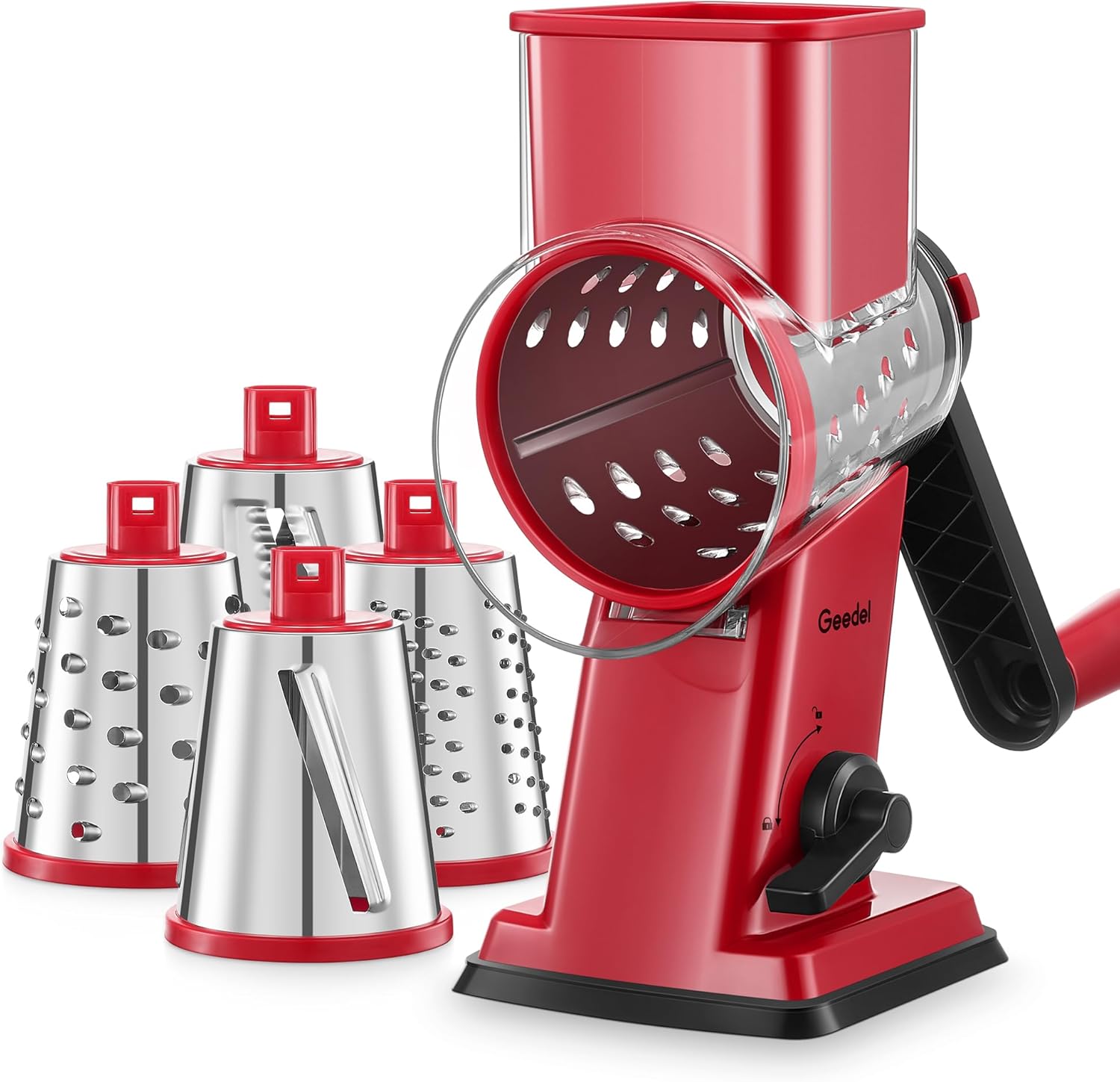 Geedel Rotary Cheese Grater – 4-Blade, Easy-Clean Shredder