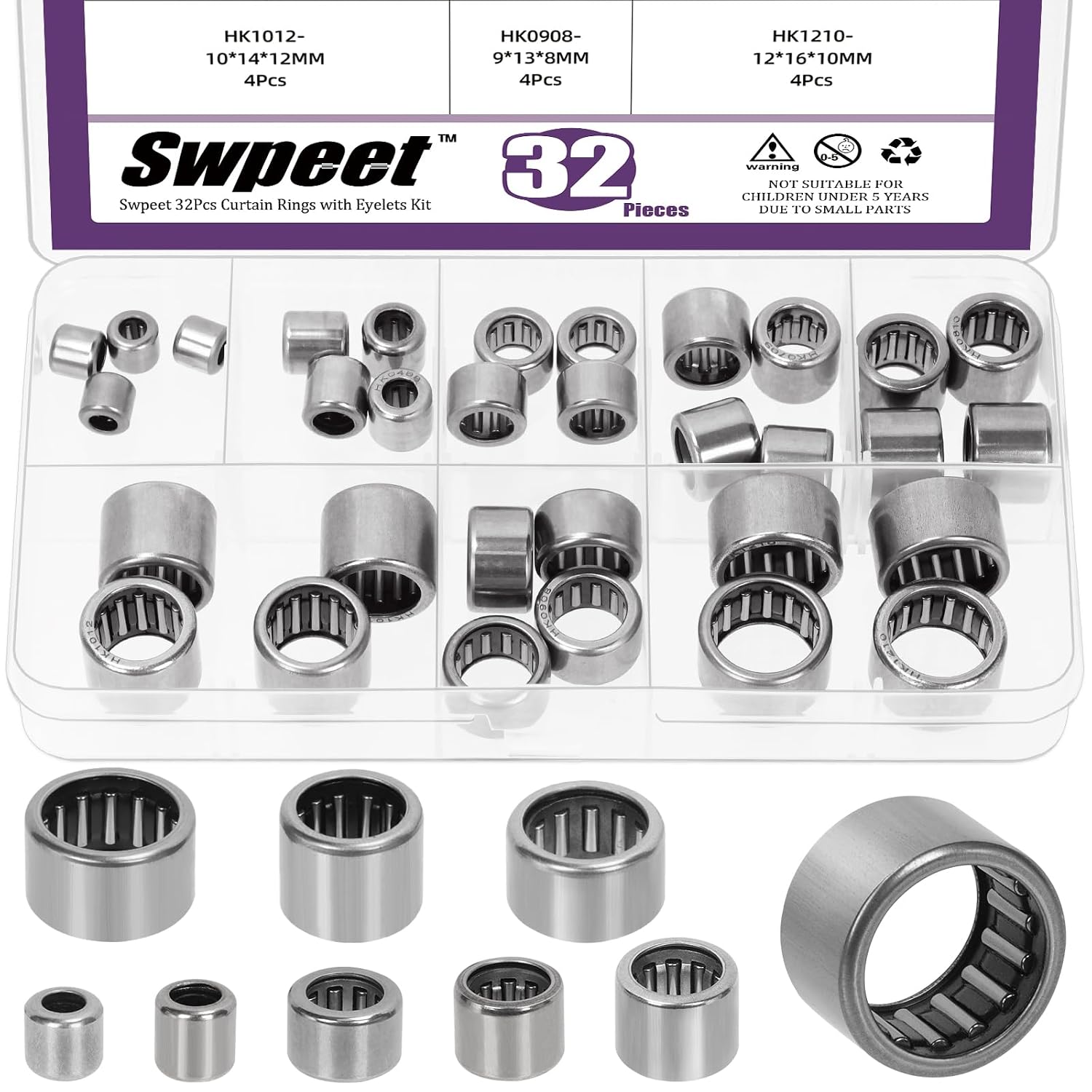 Swpeet 32Pcs 8 Model Needle Roller Bearing Kit