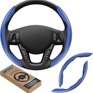 GSPSCN Carbon Fiber Steering Wheel Cover - Blue, Universal Fit