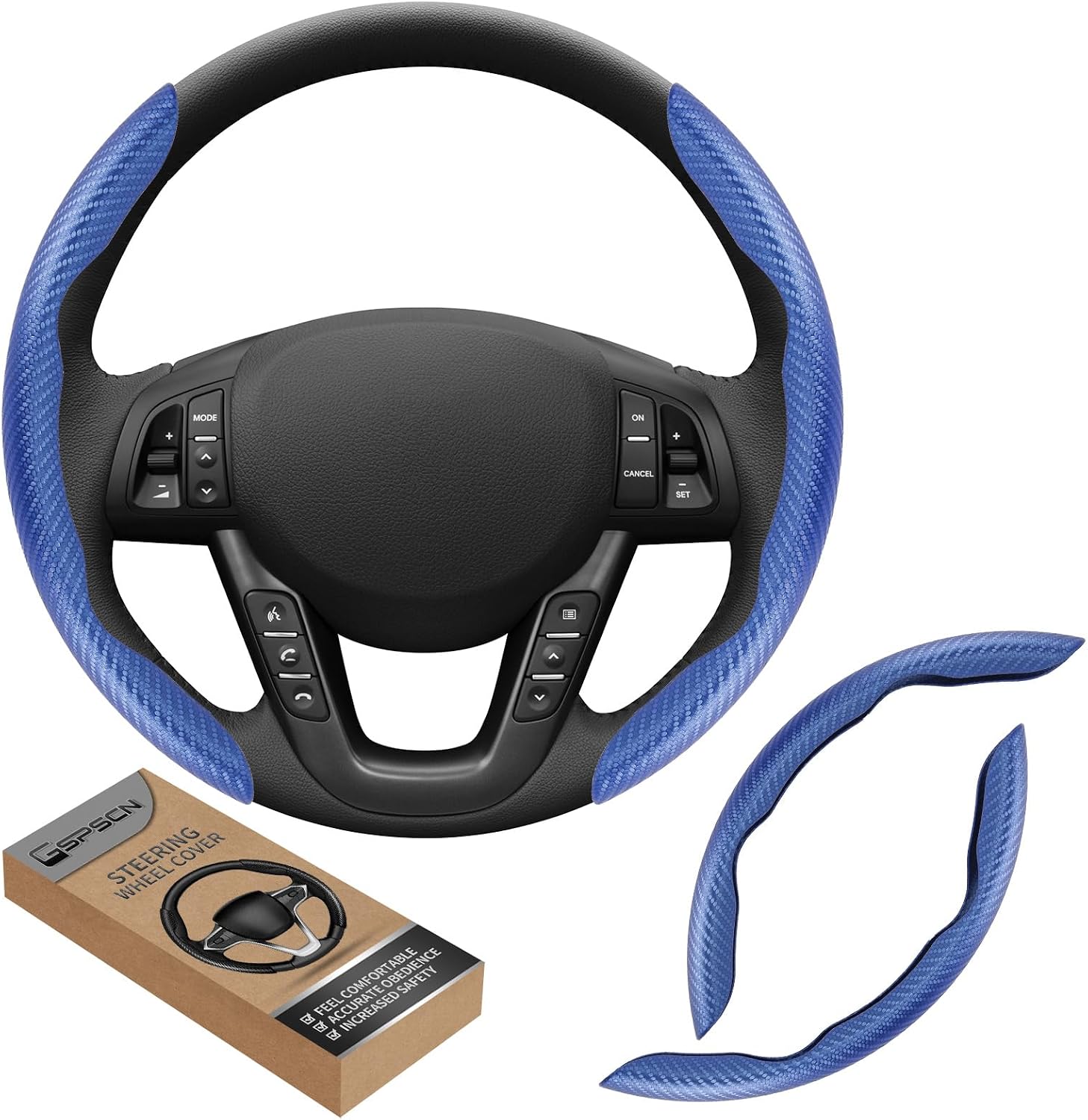 GSPSCN Carbon Fiber Steering Wheel Cover - Blue, Universal Fit