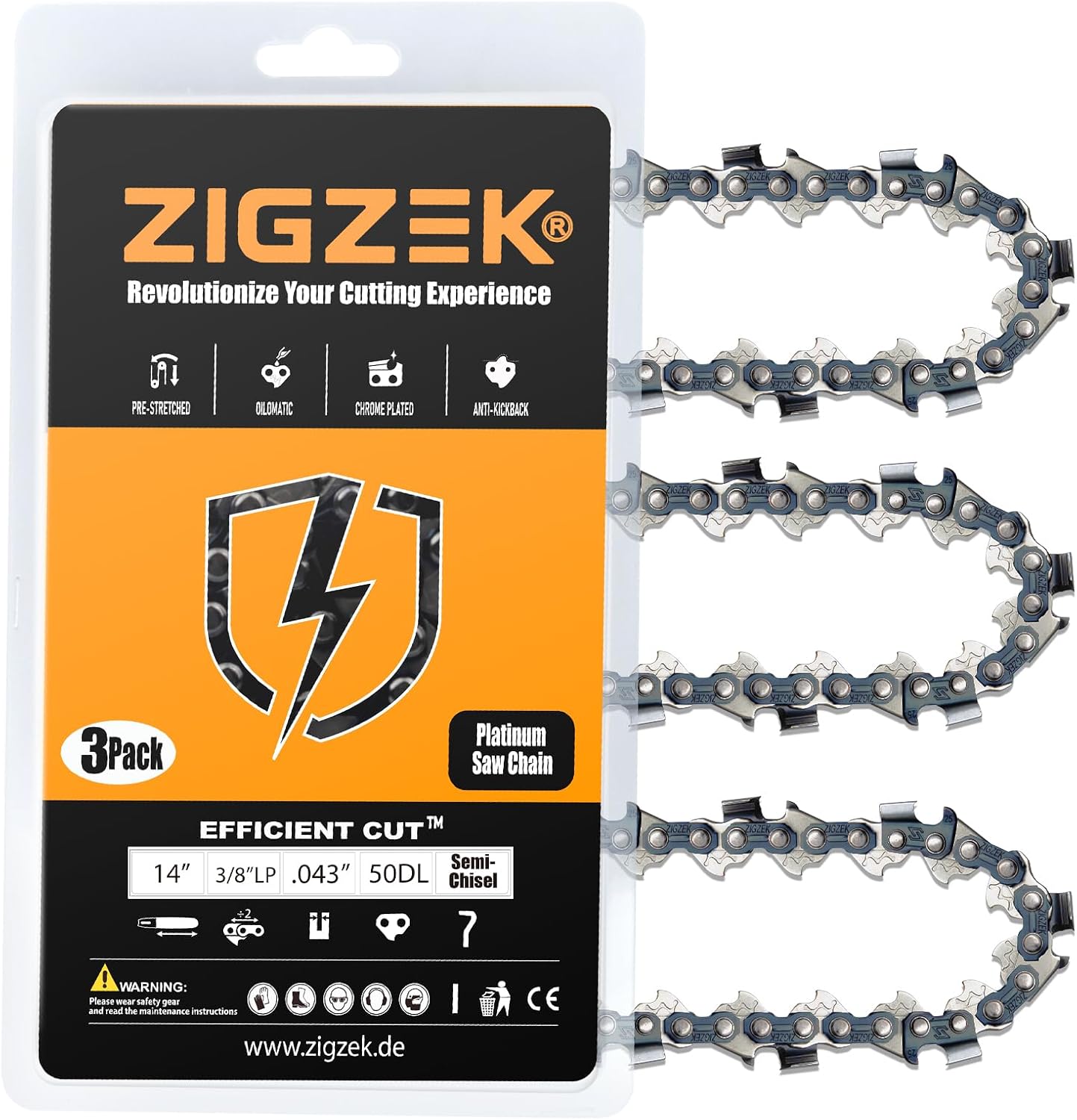 14 Inch Chainsaw Chain, 3/8 LP, .043 Gauge (3-Pack)