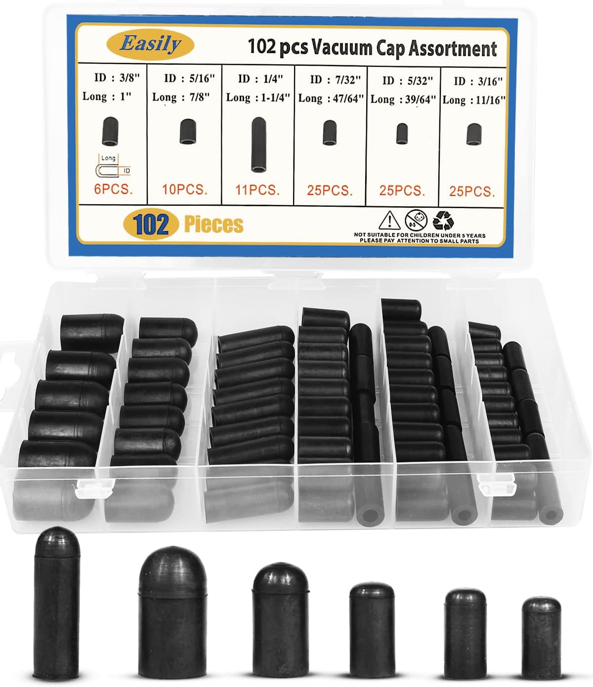 102pc Vacuum Plug Kit for Automotive, 6 Sizes
