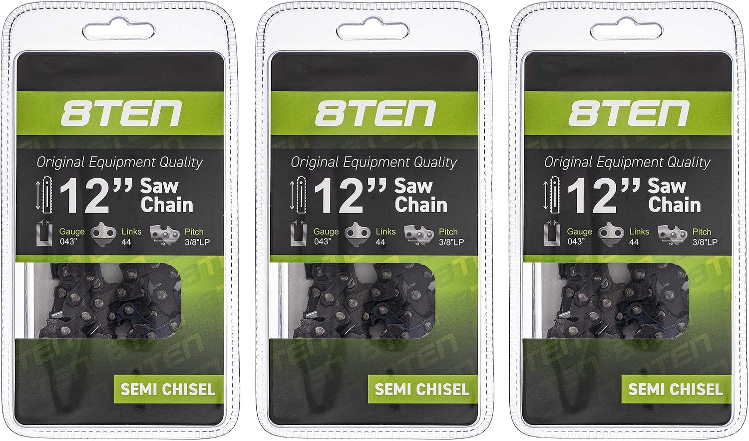 8TEN Chainsaw Chain 12in .043 3/8 44DL (3-Pack)