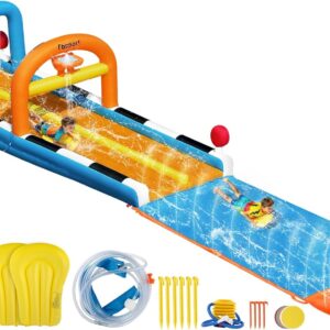 FBSPORT 33FT Inflatable Water Slide, 2 Lanes, Backyard Fun