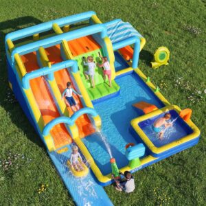 Inflatable Water Park with Dual Slides & Climbing Wall