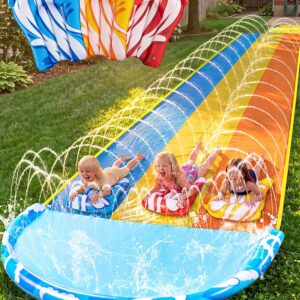 Sloosh 22.5ft Triple Water Slide w/ Sprinklers & Boards