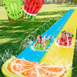 Sloosh 22.5ft Double Water Slide w/ 2 Boards & Sprinklers - Orange
