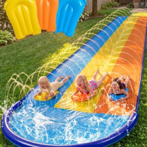 Sloosh Triple Water Slide & Splash Pad Set - 3 Lanes + 3 Boards