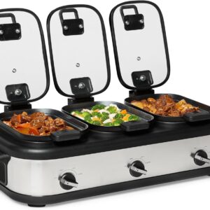 Amazon Basics 3-Pot Slow Cooker, 7.5 Qt, Ceramic Coated