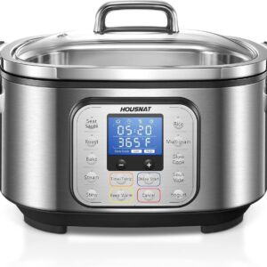 HOUSNAT 10-in-1 Slow Cooker 6QT, Stainless Steel Multi-Cooker