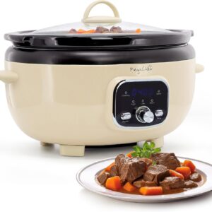 MegaChef 3.7 Qt Oval Slow Cooker – Cream, Digital Timer