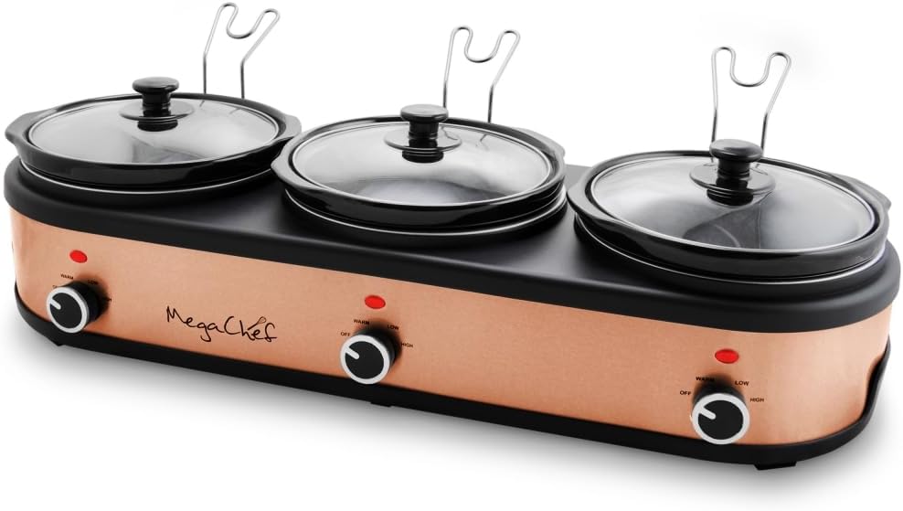 Megachef 3-in-1 Triple Slow Cooker, 2.5 Qt, Copper & Black