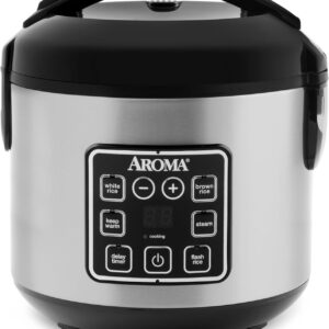 AROMA 8-Cup Digital Rice Cooker, Stainless Steel