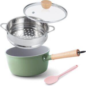 ROCKURWOK 2 Qt Ceramic Sauce Pan, Green