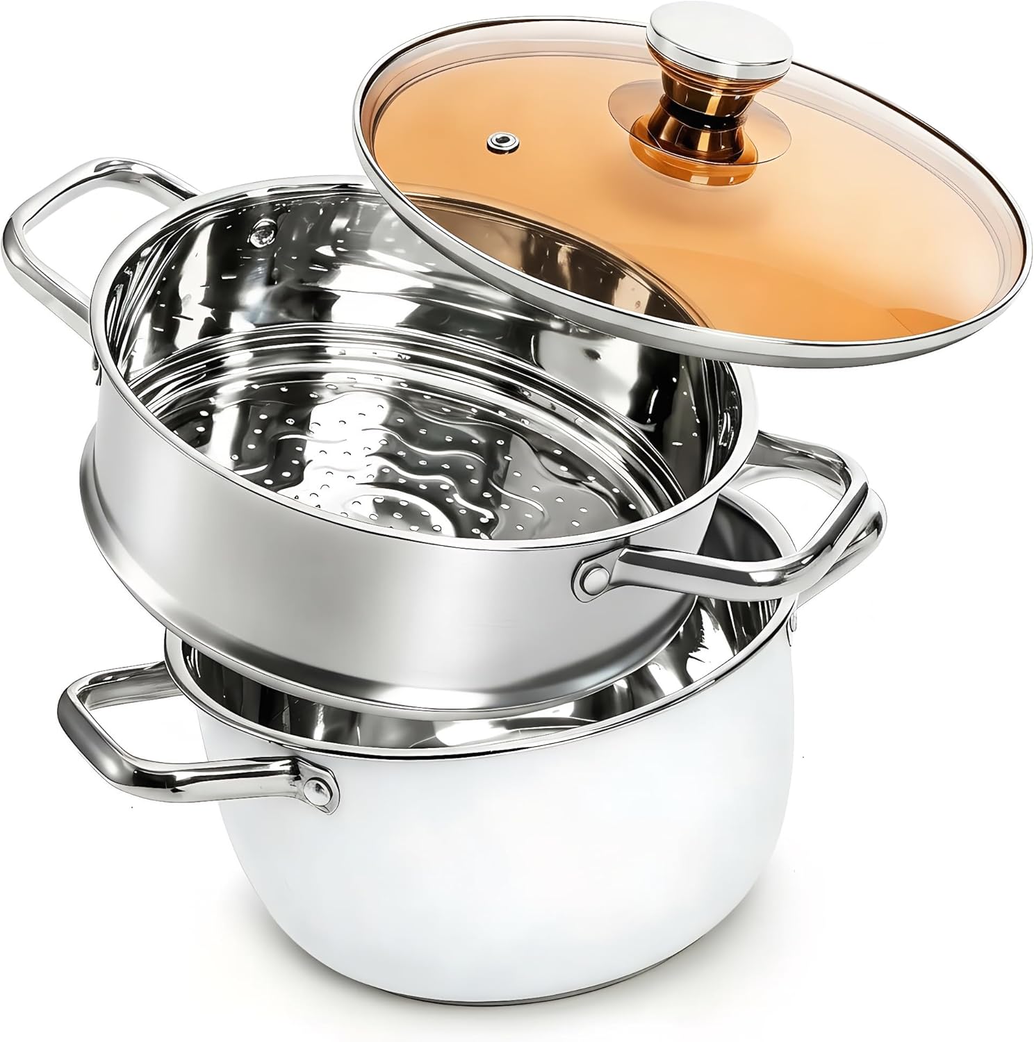2-Tier Stainless Steel Steamer Pot, 4 Qt, Cooks 3-4