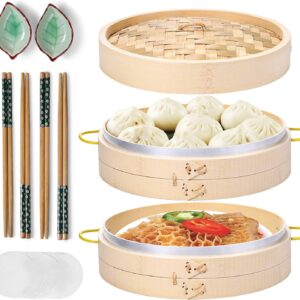 MacaRio 10" Bamboo Steamer Basket Set