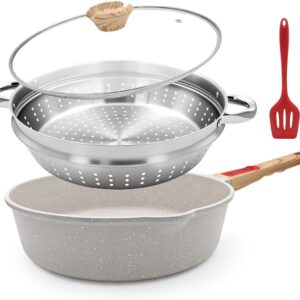 12-Inch Non-Stick Deep Fry Pan w/ Steamer, 5 Qt