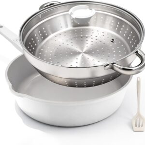 AIKENBBKK 12" Ceramic Frying Pan with Steamer & Lid