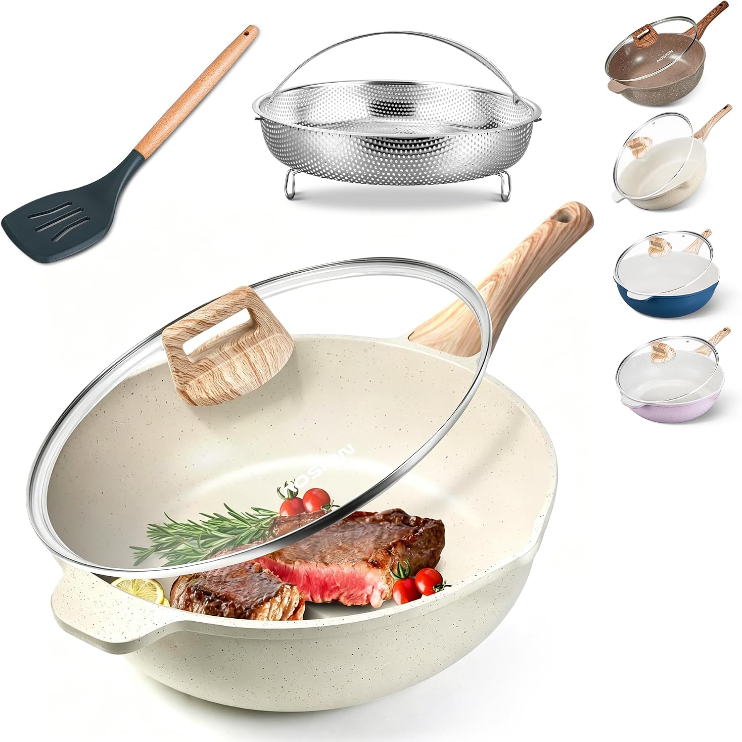 AOSION 11" Nonstick Ceramic Deep Pan w/Lid & Rack
