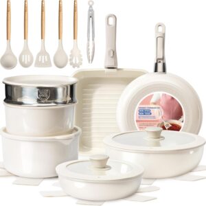 KIKCOIN Ceramic Cookware Set - 25-Pc Stackable Pans