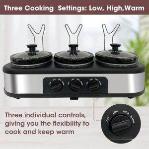 3-Pot Electric Slow Cooker Set, 4.5 Qt, Silver